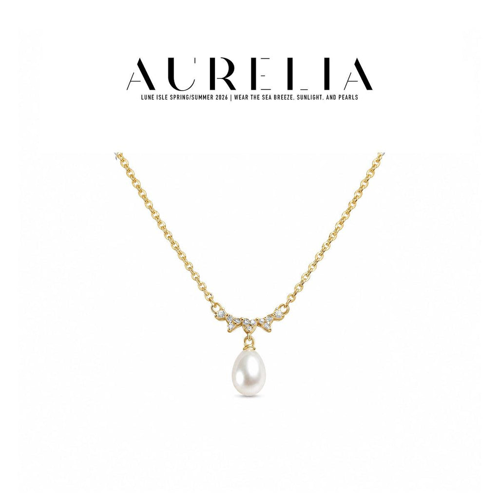 Wave Freshwater Pearl Drop Necklace — supplied AURELIA product photograph.