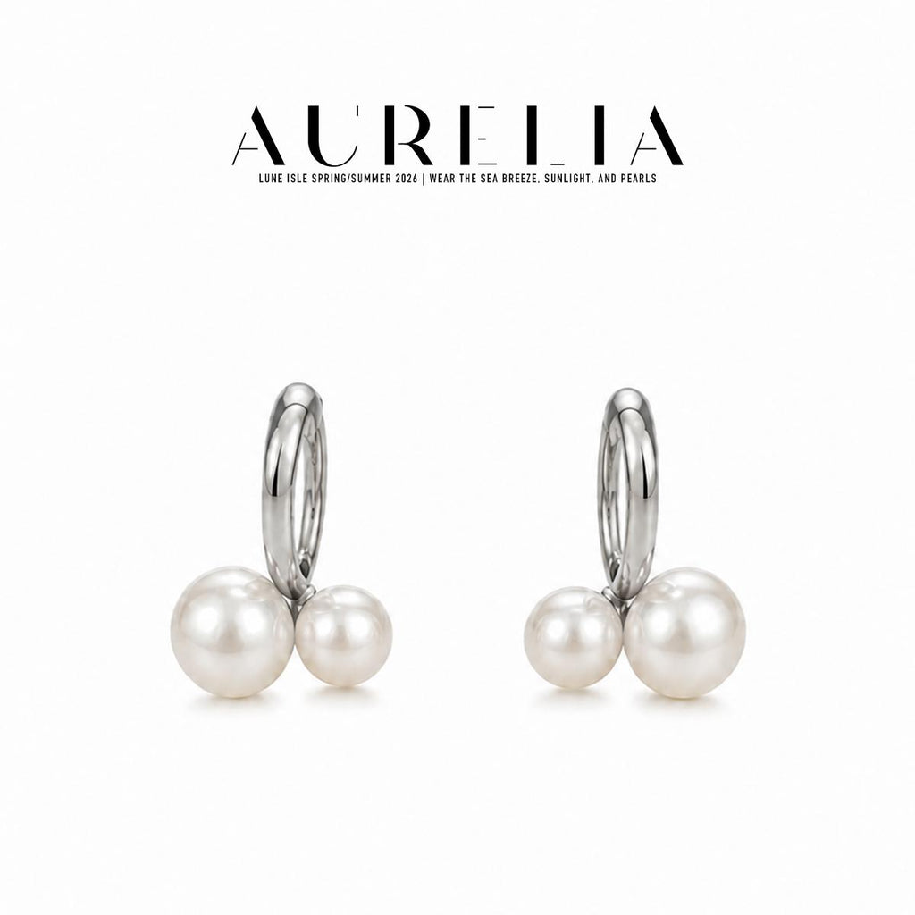 Double Crystal Pearl Hoop Earrings — supplied AURELIA product photograph.