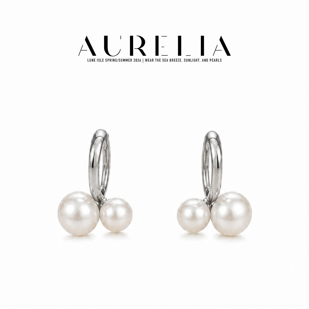 Double Crystal Pearl Hoop Earrings — supplied AURELIA product photograph.