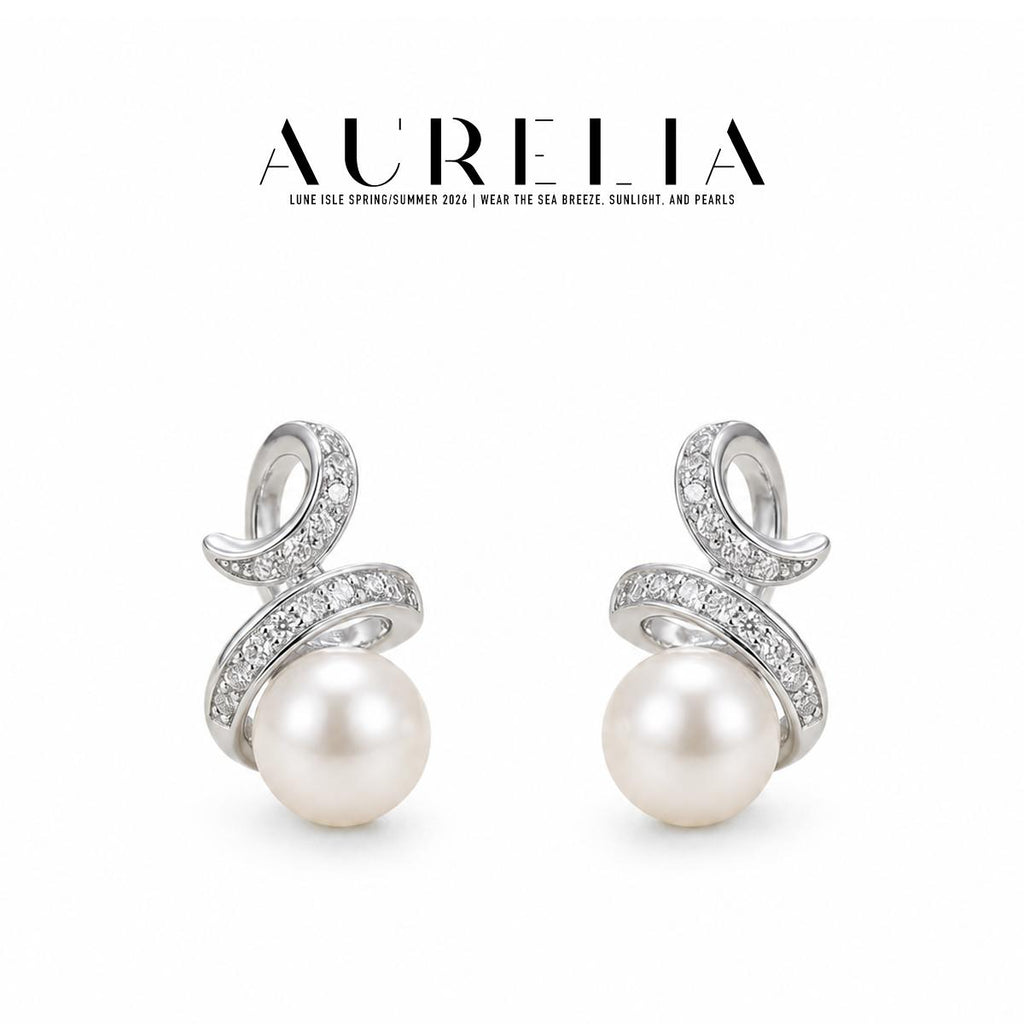 Swirl Freshwater Pearl Earrings — supplied AURELIA product photograph.