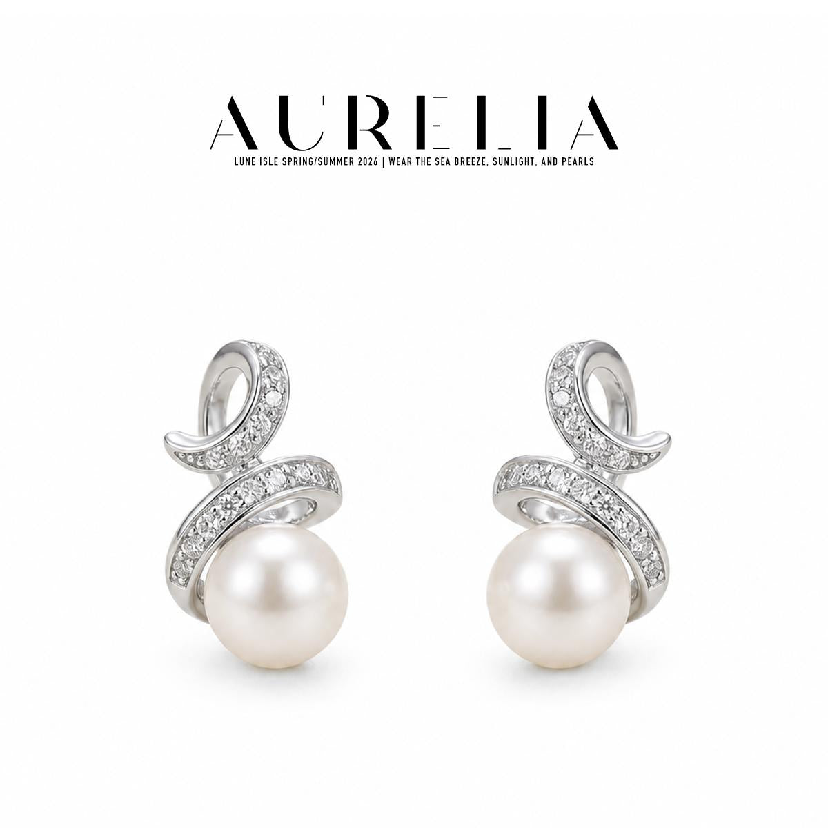 Swirl Freshwater Pearl Earrings — supplied AURELIA product photograph.
