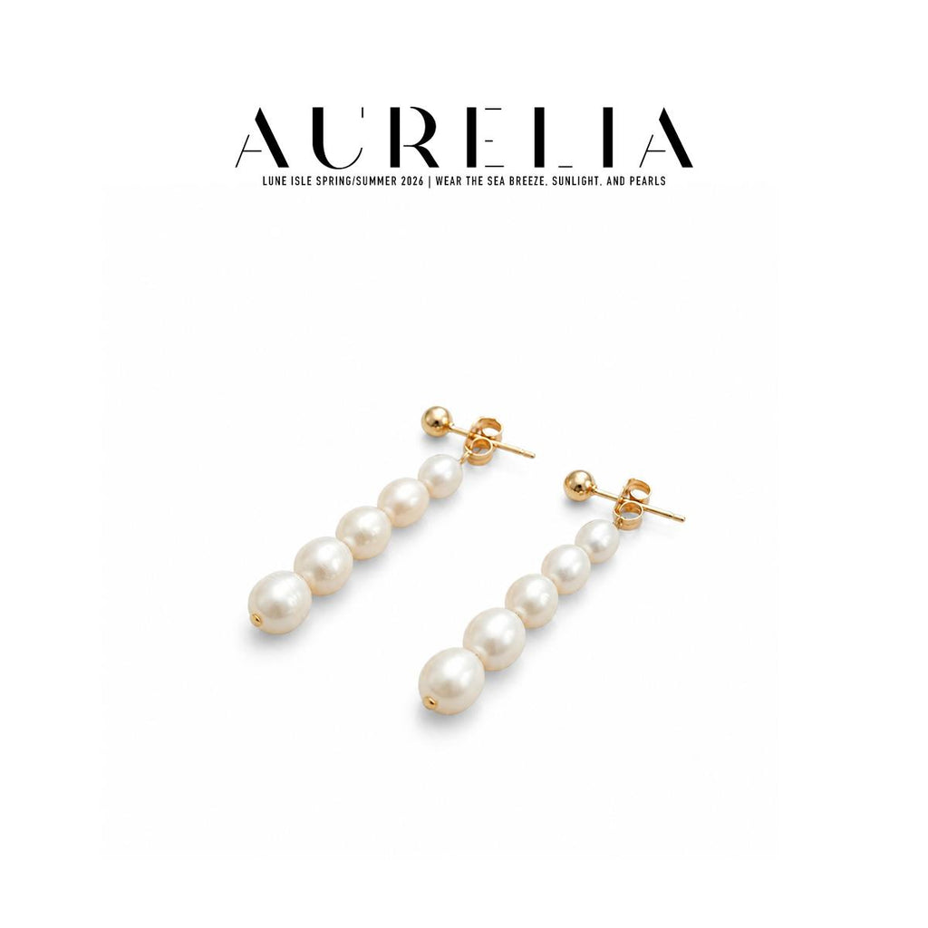 Linear Freshwater Pearl Drop Earrings — supplied AURELIA product photograph.