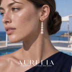 Very close face-and-ear view showing five graduated rounded beads and the gold-tone ball stud.