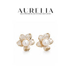 Enamel Flower Freshwater Pearl Earrings — supplied AURELIA product photograph.
