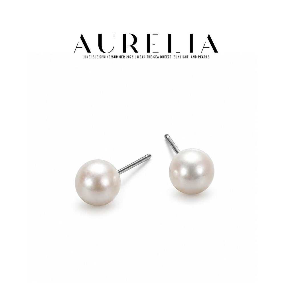 Classic Round Freshwater Pearl Stud Earrings — supplied AURELIA product photograph.