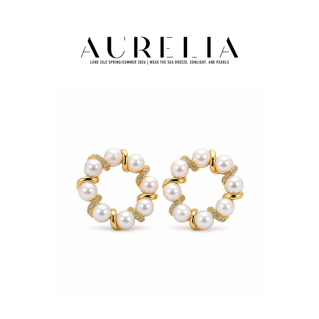 Circle Pearl-Accent Earrings — supplied AURELIA product photograph.