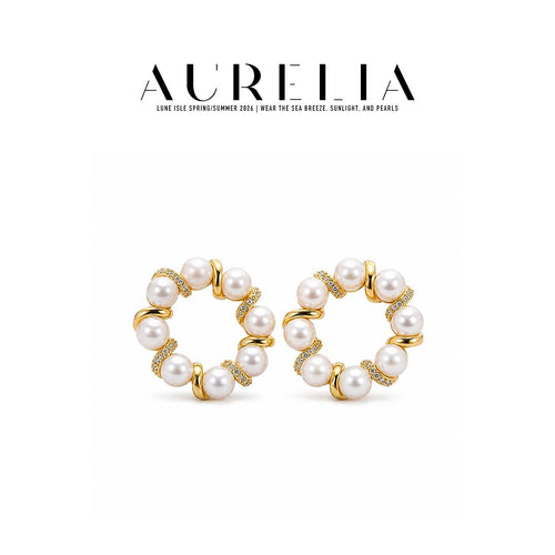Circle Pearl-Accent Earrings — supplied AURELIA product photograph.