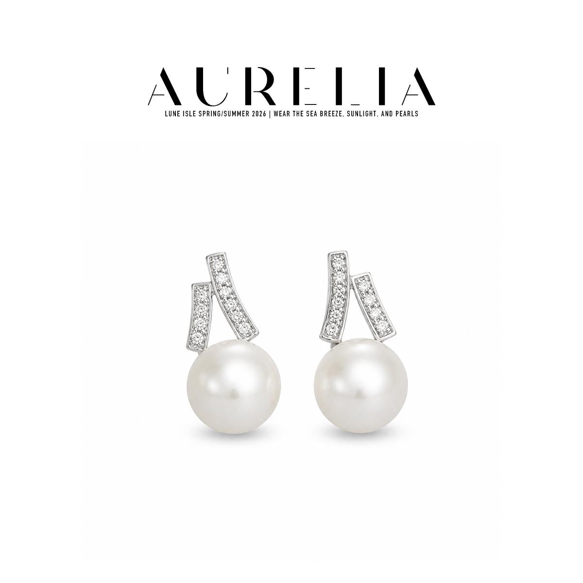 Twin Arc Pearl-Accent Earrings — supplied AURELIA product photograph.