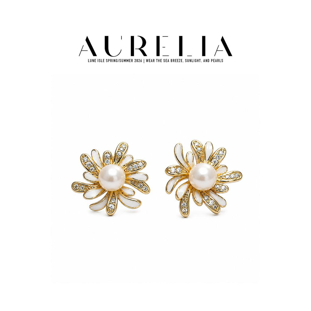 Floral Freshwater Pearl Earrings — supplied AURELIA product photograph.
