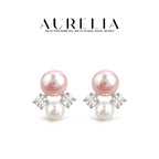 Pink and White Crystal Pearl Cluster Stud Earrings — supplied AURELIA product photograph.